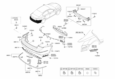 2013 Kia Cadenza Bracket-Rear Bumper Lower Center Diagram for 866373R600