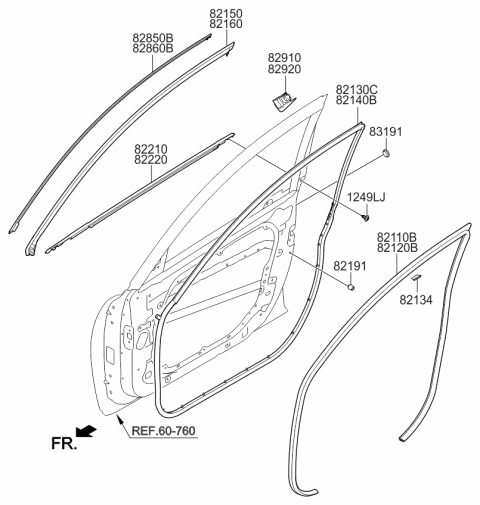 2015 Kia Cadenza WEATHERSTRIP-Front Door Body Side Diagram for 821103R200