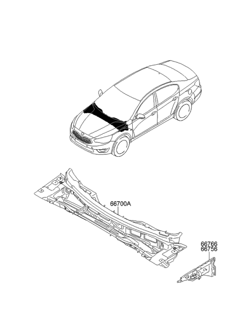 2013 Kia Cadenza Panel-COWL Side Outer Diagram for 667553R051