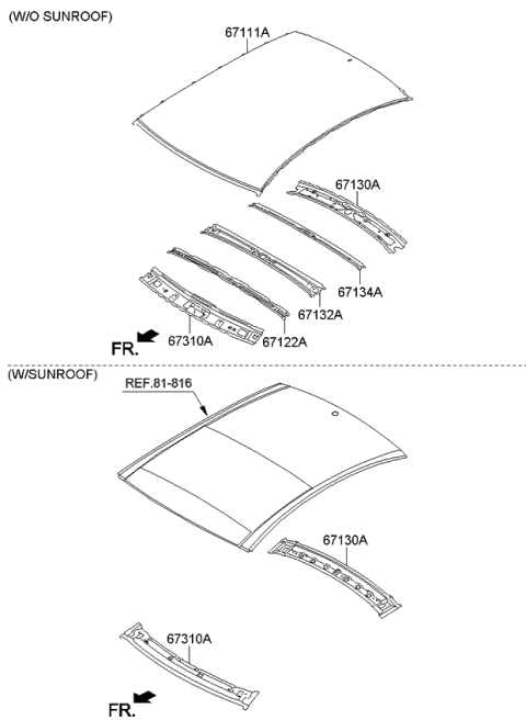 2013 Kia Cadenza Rail-Roof Center NO1 Diagram for 671513R000