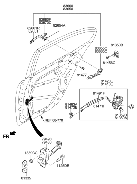 2015 Kia Cadenza Door Outside Handle Assembly Diagram for 826513R0104SS