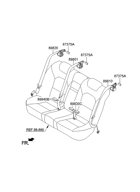 2016 Kia Cadenza Rear Seat Belt Assembly Left Diagram for 898103R500WK