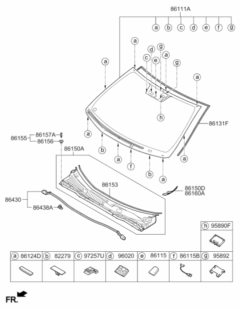 2014 Kia Cadenza Windshield Glass Diagram for 861113R870