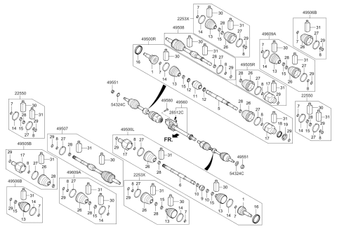 2016 Kia Cadenza Boot Kit-Front Axle Wheel Diagram for 495943R900