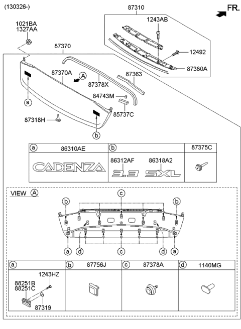 2014 Kia Cadenza Moulding-Back Panel Diagram for 873703R642