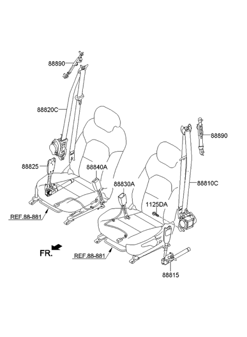 2016 Kia Cadenza Front Seat Belt Buckle Assembly, Right Diagram for 888403R500GVF