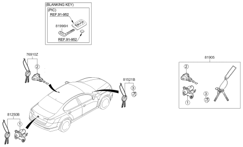 2013 Kia Cadenza Key & Cylinder Set Diagram