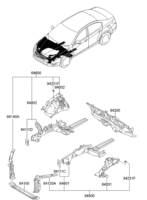 2014 Kia Cadenza Member Assembly-Front Side Diagram for 646023R500