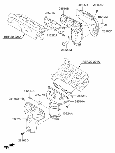 2015 Kia Cadenza Exhaust Manifold Catalytic Assembly, Right Diagram for 285103CCJ0