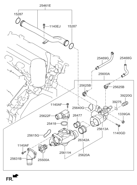 2013 Kia Cadenza Coolant Pipe & Hose Diagram