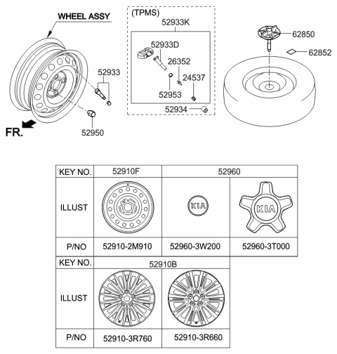 2013 Kia Cadenza Wheel Hub Cap Assembly Diagram for 529603T000