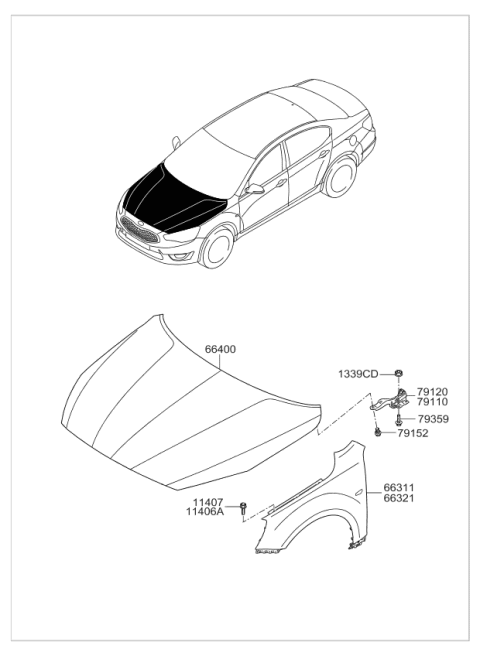 2013 Kia Cadenza Fender & Hood Panel Diagram