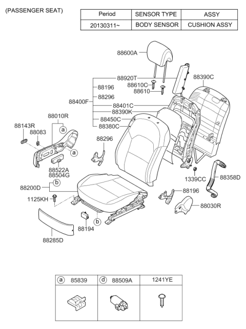 2014 Kia Cadenza Cushion Assembly(W/O Track Diagram for 882003RBF0GXX