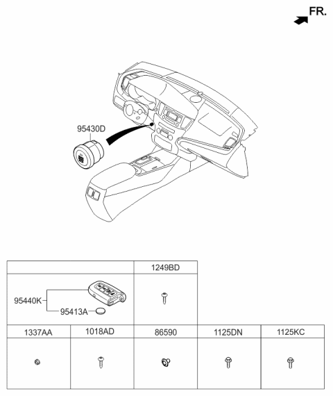 2013 Kia Cadenza Button Start Swtich Assembly Diagram for 954303R900