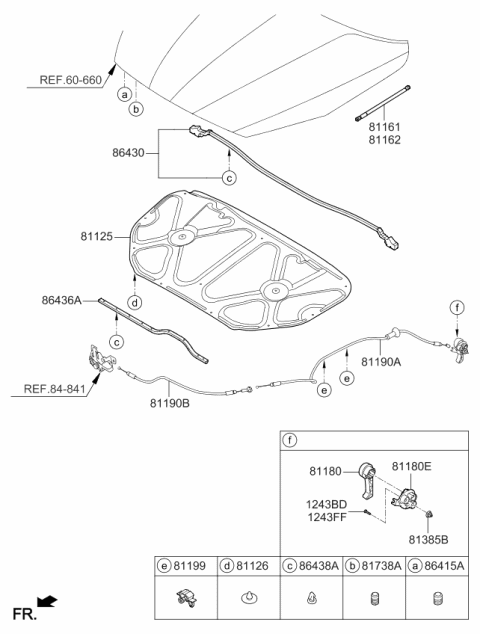 2013 Kia Cadenza Strip-Seal Hood Diagram for 864363R500
