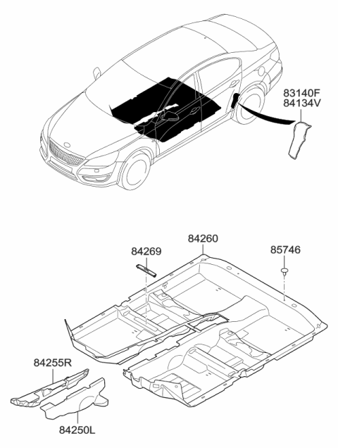 2016 Kia Cadenza Carpet Assembly-Floor Diagram for 842603R500WK