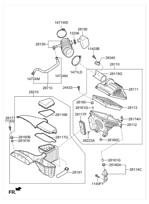 2013 Kia Cadenza Air Cleaner Assembly Diagram for 281103R650