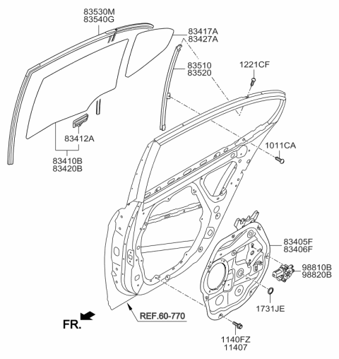 2014 Kia Cadenza Channel Assembly-Rear Door Door Diagram for 835203R100