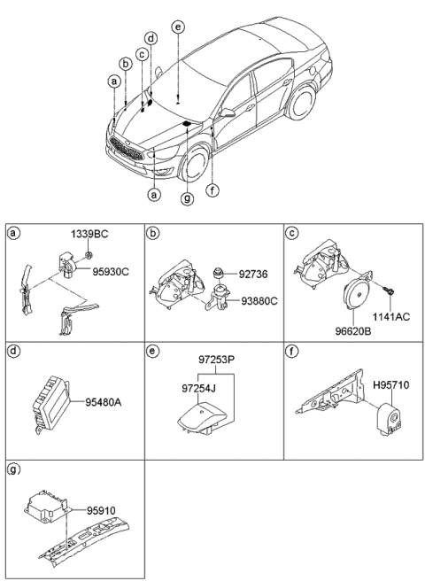 2015 Kia Cadenza Air Bag Control Module Assembly Diagram for 959103R120