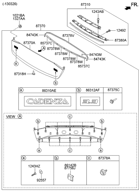 2015 Kia Cadenza Pad-Back Panel MOULD Diagram for 873753R500