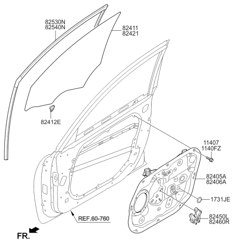 2016 Kia Cadenza Motor Assembly-Front Power Window Diagram for 824603R020