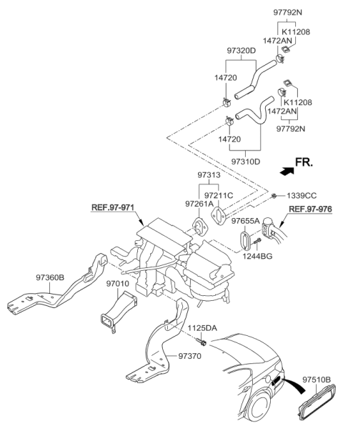 2014 Kia Cadenza Duct-Rear Heating,LH Diagram for 973603R000