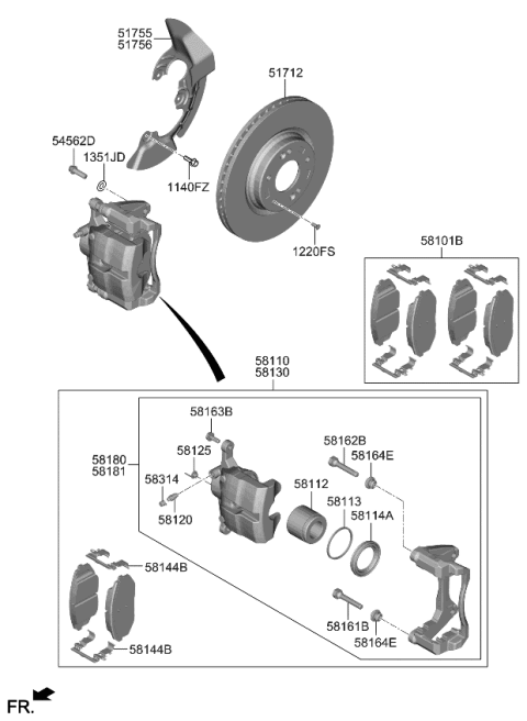 2023 Kia Sportage BRAKE ASSY-FR,RH Diagram for 58130N9101