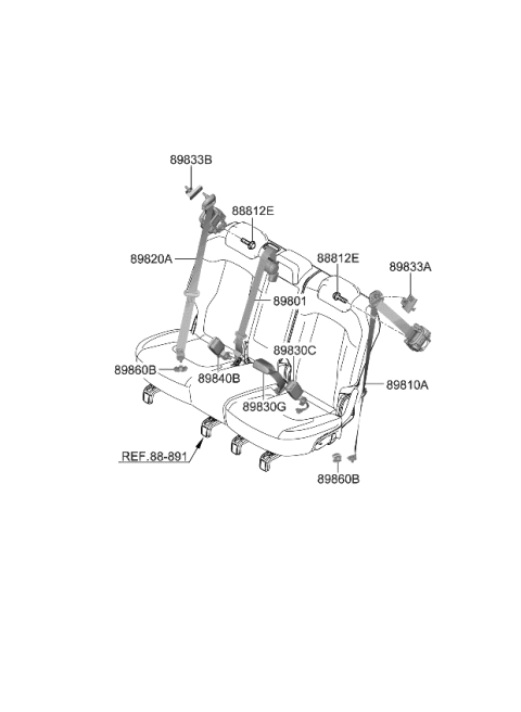 2024 Kia Sportage S/BELT ASSY-2ND RH Diagram for 89880DW500WK