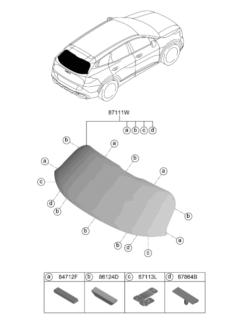 2024 Kia Sportage Gas Rear Window Glass & Moulding Diagram