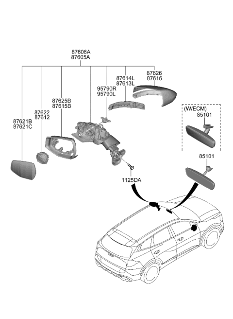 2024 Kia Sportage Mirror-Outside Rear View Diagram