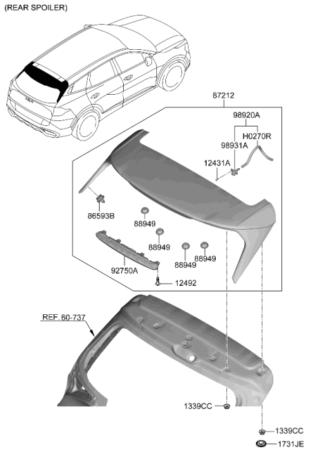 2024 Kia Sportage Roof Garnish & Rear Spoiler Diagram 3