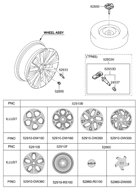 2024 Kia Sportage Wheel & Cap Diagram