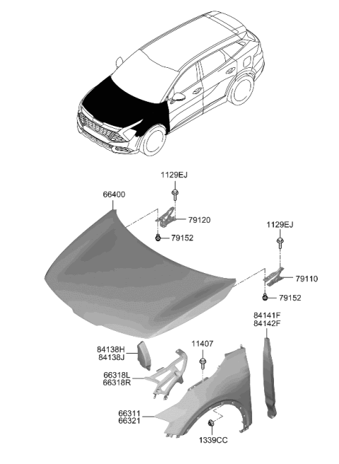 2023 Kia Sportage Fender & Hood Panel Diagram