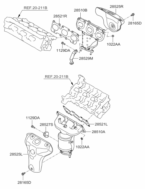 2016 Kia Sorento Exhaust Manifold Catalytic Assembly, Right Diagram for 285103CLB0