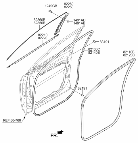 2016 Kia Sorento WEATHERSTRIP Assembly-Front Door Side Diagram for 82140C5000