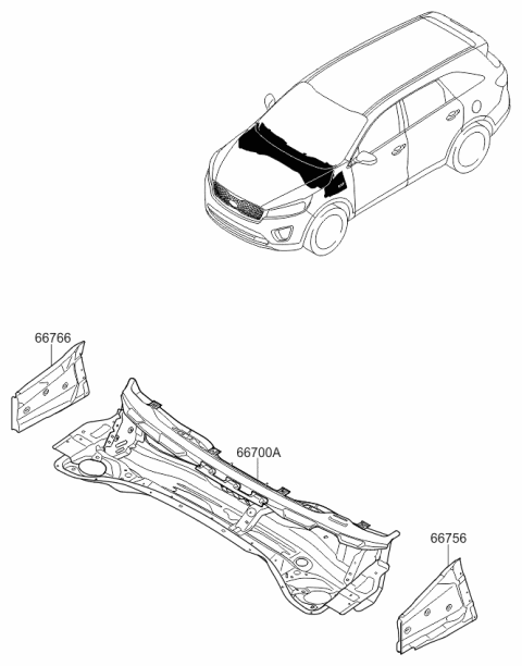 2015 Kia Sorento Panel-COWL Side Outer Diagram for 66728C5001