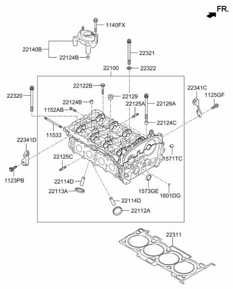 2015 Kia Sorento Head Assembly-Cylinder Diagram for 221002GTA5