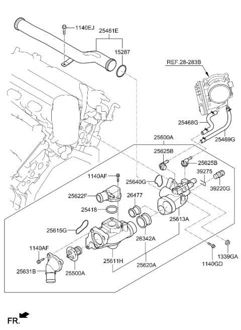 2018 Kia Sorento Fitting-Water Outlet Diagram for 256323CAA0