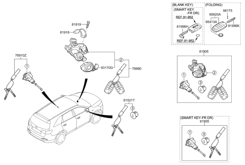 2015 Kia Sorento Rotor-Glove Box Diagram for 81521C5A00