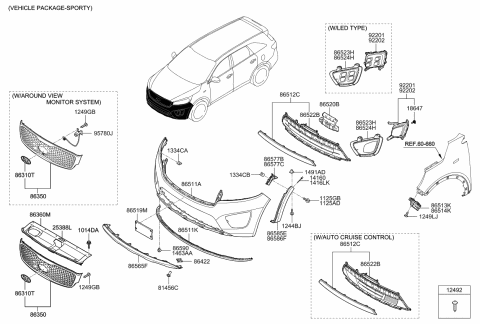 2018 Kia Sorento Front Bumper Grille Diagram for 86560C6210