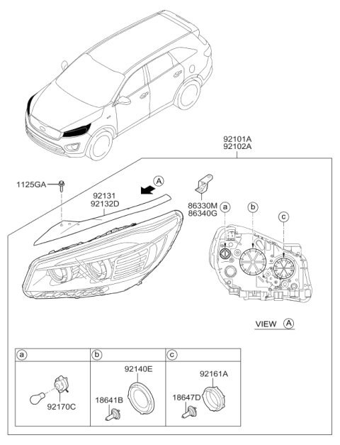 2016 Kia Sorento Passenger Side Headlight Assembly Diagram for 92102C6010