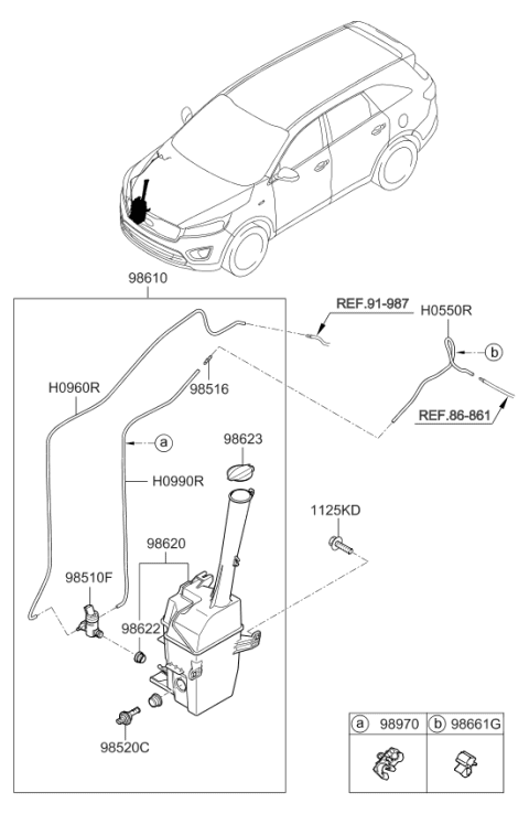 2017 Kia Sorento Windshield Washer Reservoir Assembly Diagram for 98620C6000