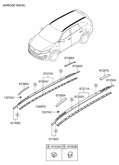 2016 Kia Sorento Cover-Roof Rack Rear R Diagram for 87262C6500