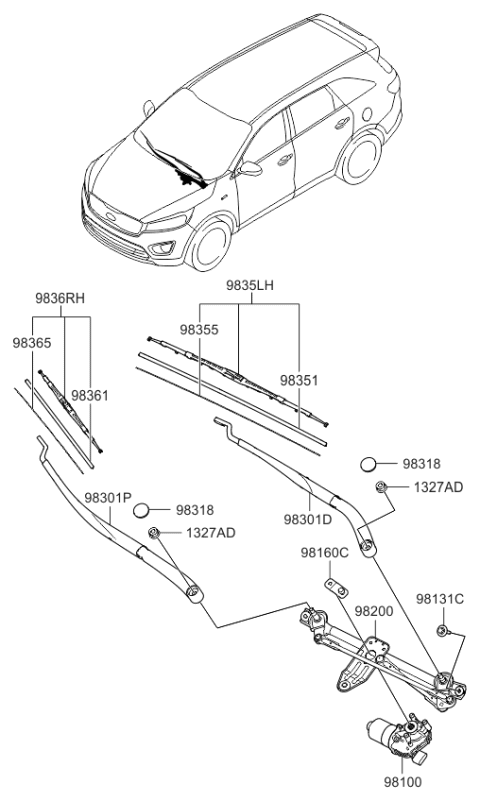 2016 Kia Sorento Windshield Wiper Arm Assembly Driver Diagram for 98311C5000