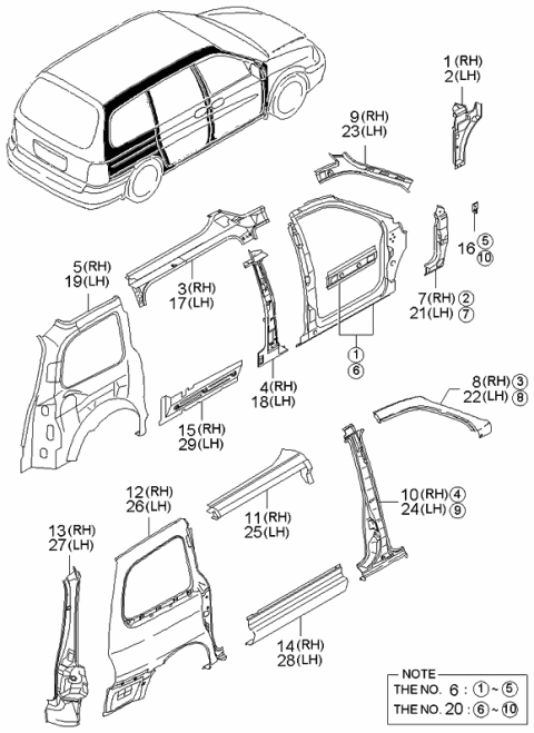 2002 Kia Sedona Reinforcement-SILL Side, RH Diagram for 0K55270541B