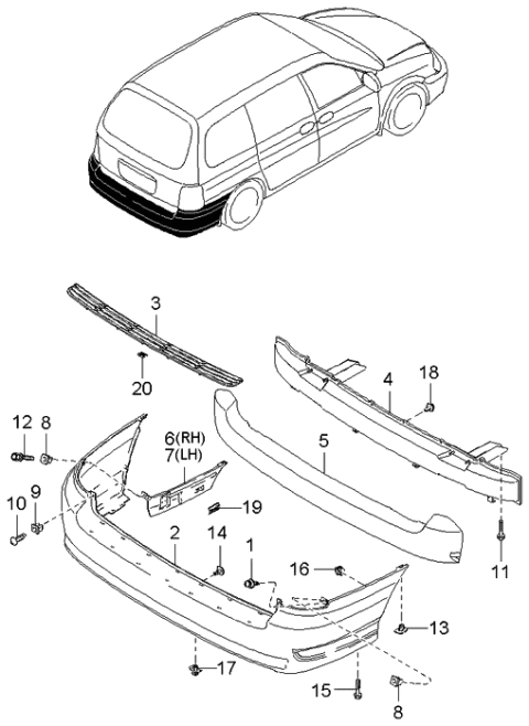 2001 Kia Sedona Slide-Bumper Diagram for 0K9D050222