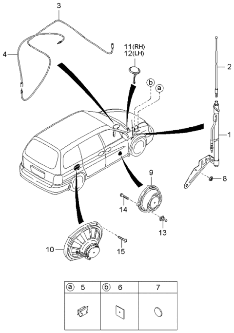 2001 Kia Sedona 1 Pole Antenna Assembly Diagram for 0K53E66930