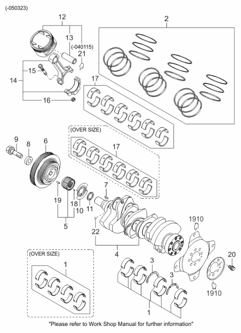 2001 Kia Sedona Piston, Crankshaft & Flywheel Diagram 1