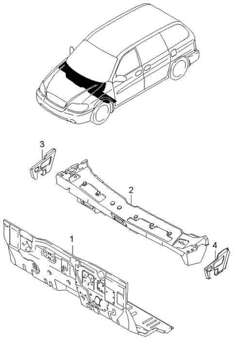 2005 Kia Sedona Panel-COWL Side, LH Diagram for 0K55254541