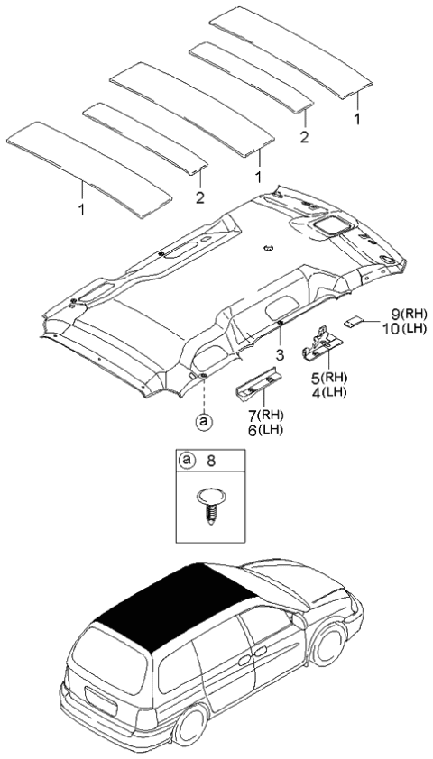 2001 Kia Sedona Top Ceiling Diagram for 0K52Y68030ACY